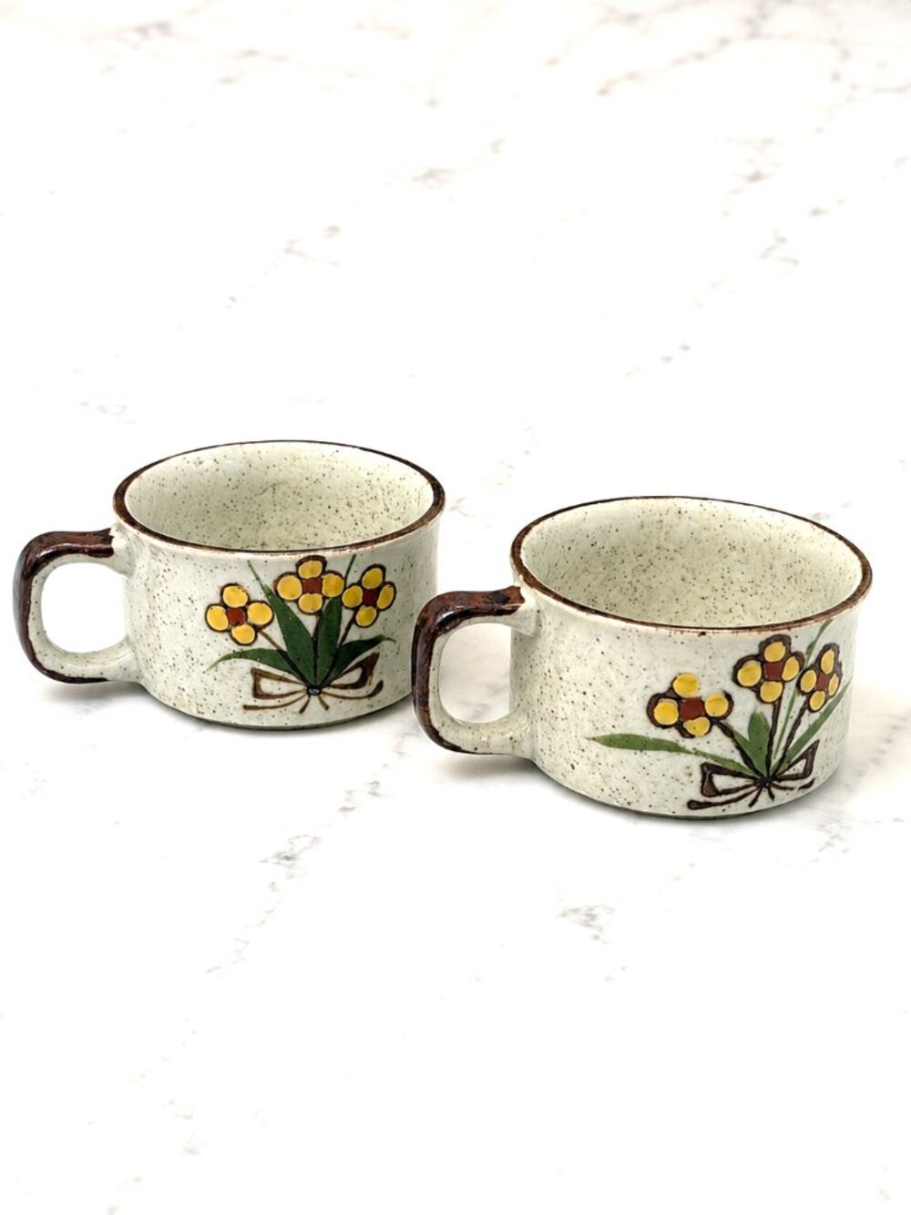 Vintage 1970s Otagiri Stoneware Floral Soup Cappuccino Mugs Japan Set of 2